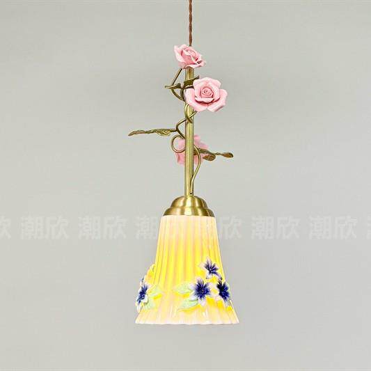 法式田园床头灯中古书房玄关玫瑰花朵创意玻璃氛围灯复古餐厅吊灯
