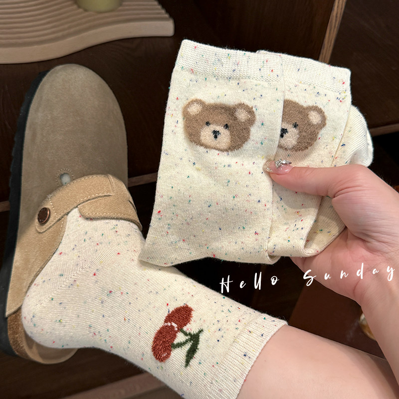 y可爱袜子女中筒点纱纯棉