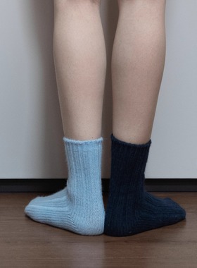 BigSocks蓝色系毛线中筒袜秋冬保暖羊毛兔毛袜子舒适日系百搭色彩