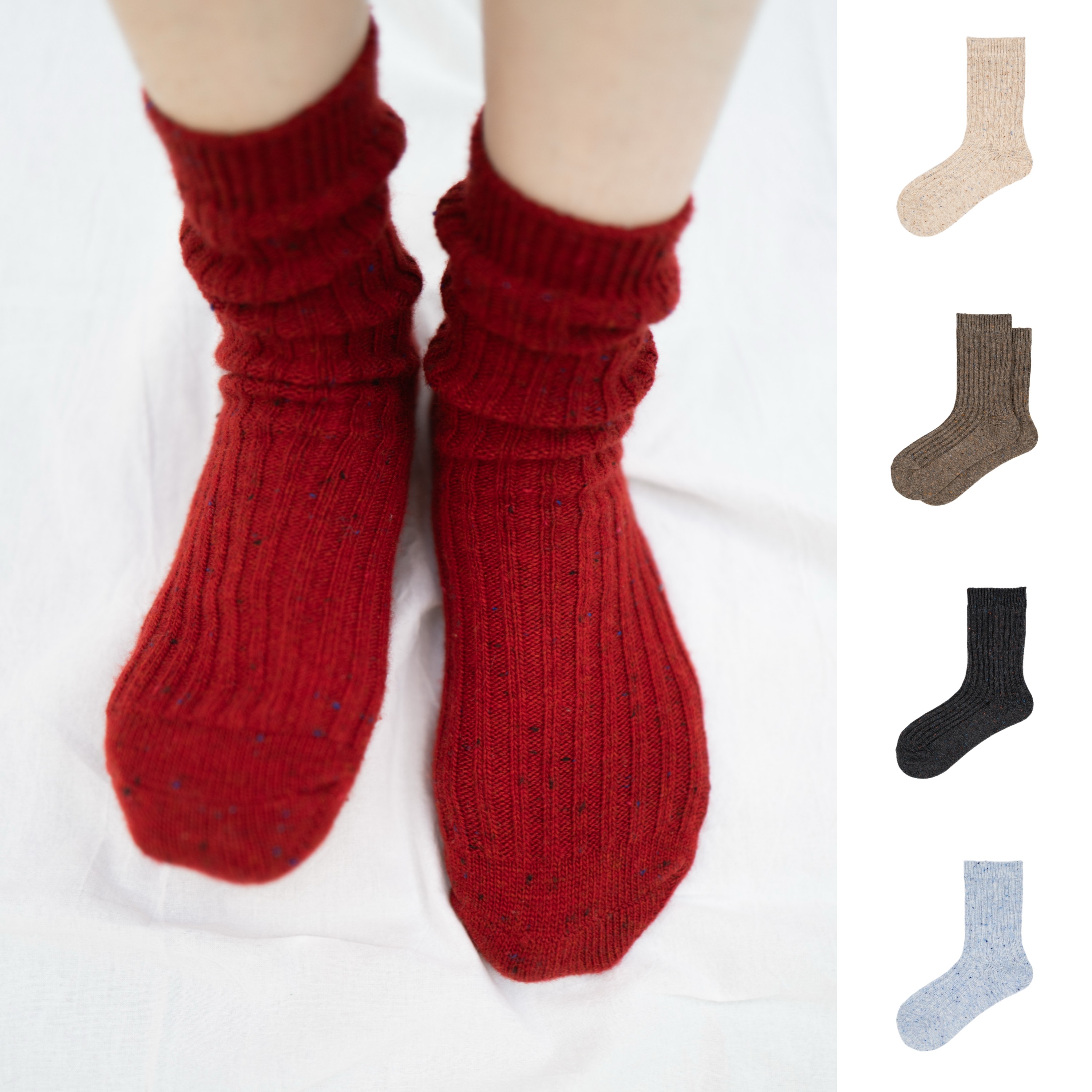 BigSocks复古红彩点中筒袜羊毛保暖袜圣诞新年堆堆袜秋冬女粗针袜