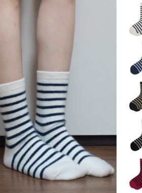 BigSocks条纹羊毛袜柔软女中筒袜春秋季ins日韩宽松舒适百搭袜子