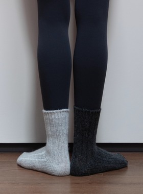 BigSocks格雷灰毛线中筒袜秋冬保暖羊毛兔毛袜子舒适日系百搭色彩