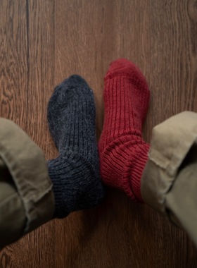 BigSocks低饱和加厚红灰袜秋冬保暖羊毛兔毛厚实堆堆袜中筒袜