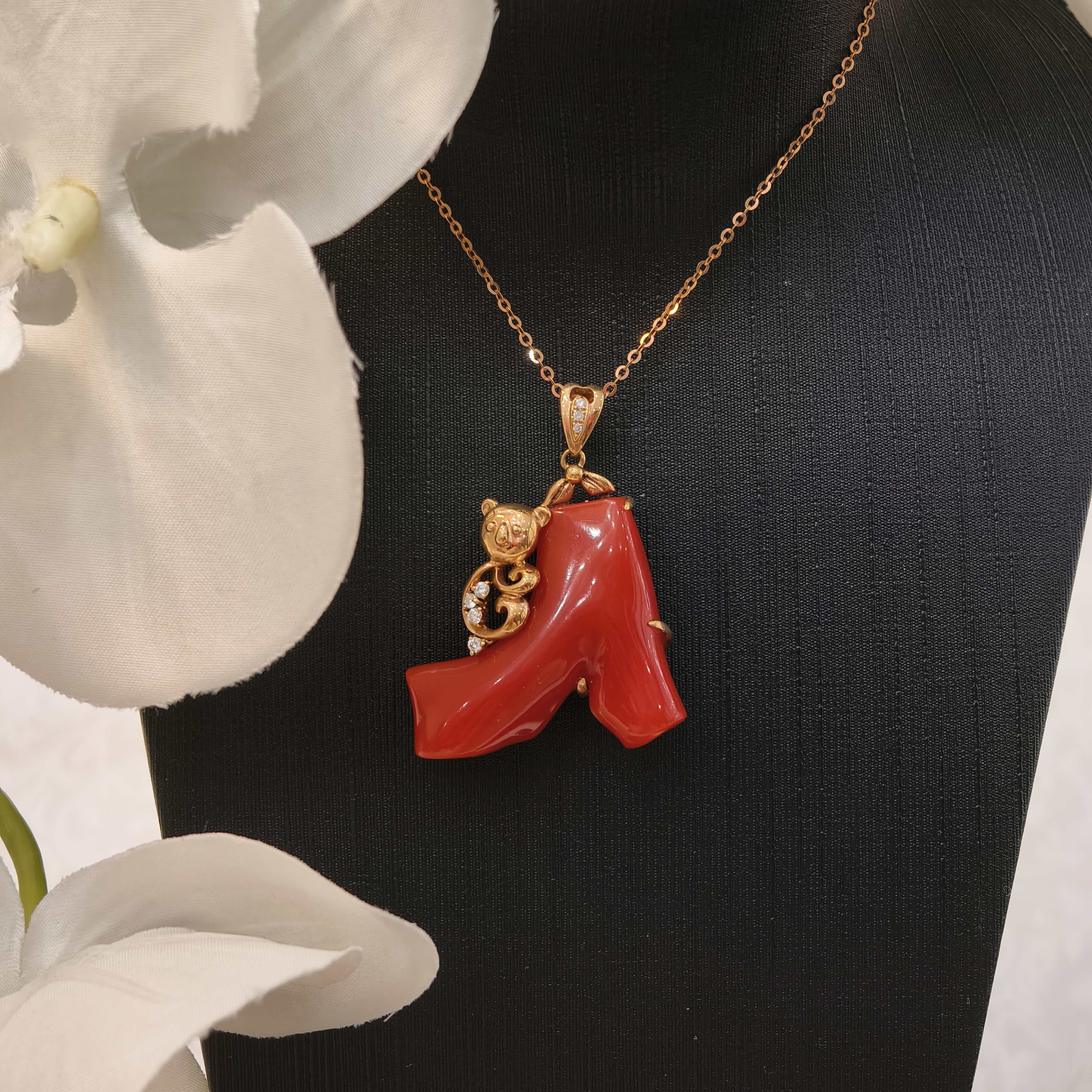 润石珠宝18k金珊瑚吊坠0400047399