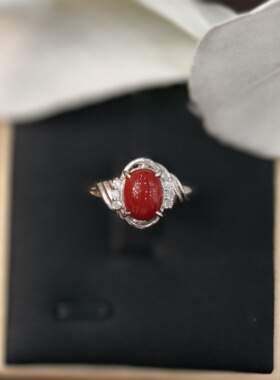 润石珠宝铂900珊瑚戒指12.5#   JZ001503