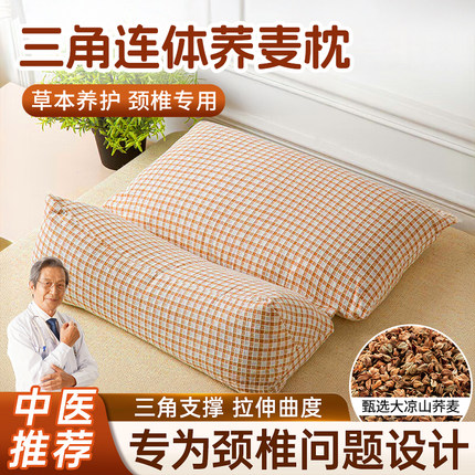荞麦壳枕头颈椎反弓矫正艾草枕助睡觉纯棉单人三角多功能组合枕套