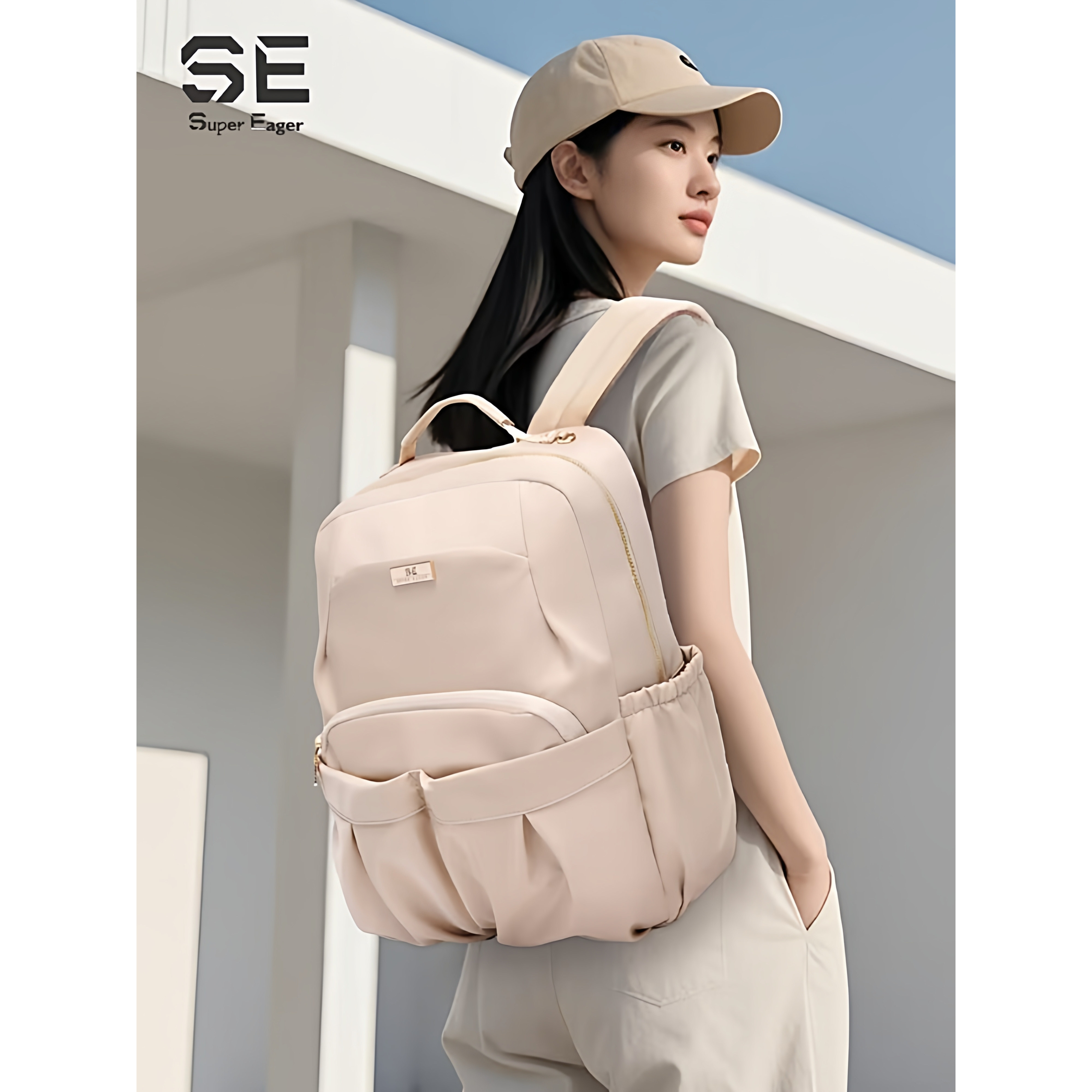 阳光8点【SE爆款】大容量双肩包女时尚旅行背包电脑包大学生背包