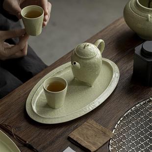 墨己仿宋绿釉椭圆陶瓷茶盘功夫茶具干泡盘家用茶道配件壶承小茶盘