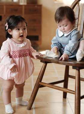 three sailors打揽纯棉长袖连身衣婴儿百日男女宝宝周岁兄妹礼服