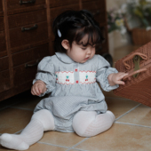 three 3岁幼儿纯棉连衣裙秋装 sailors纯棉条纹姐妹装 打揽连体0