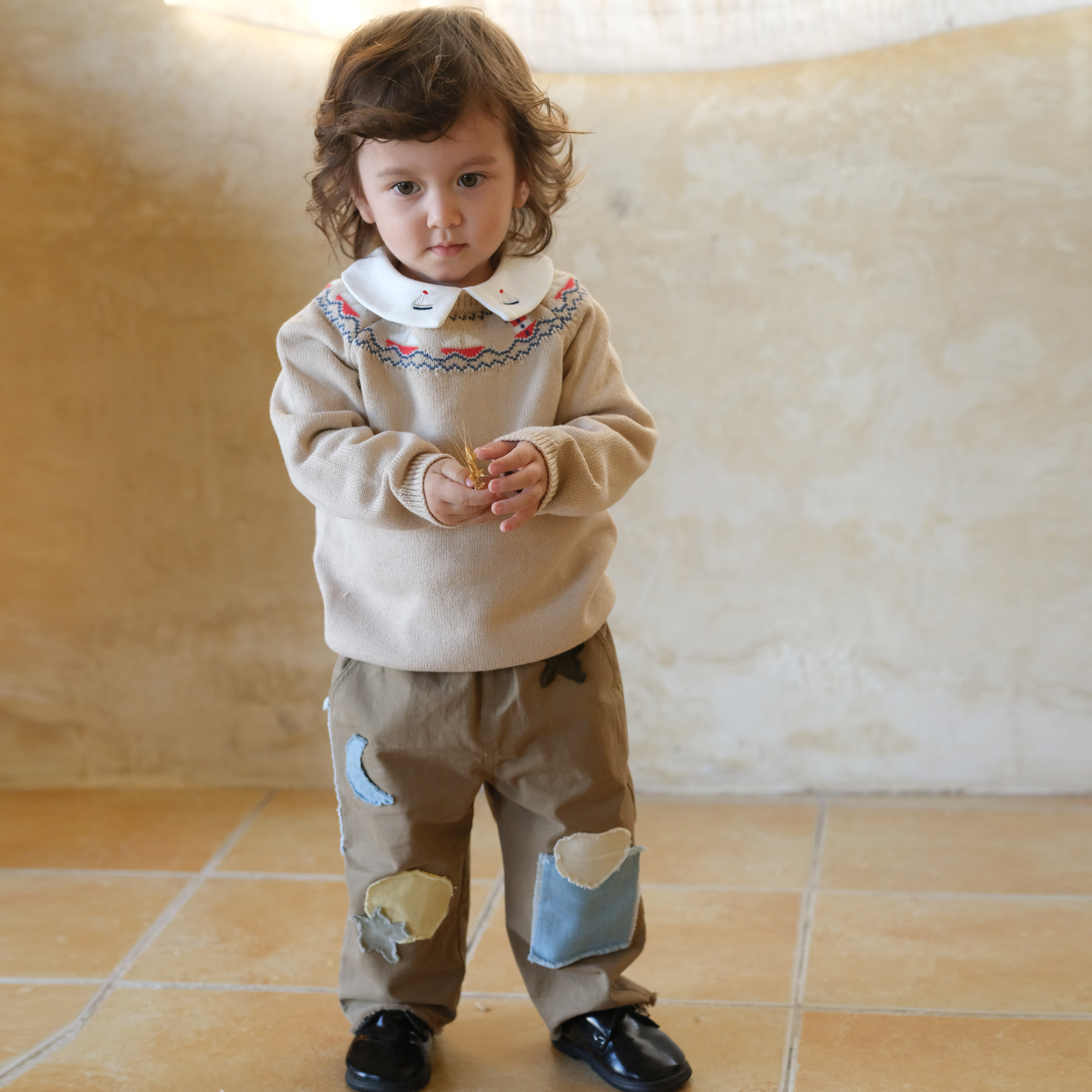 three sailors男女童套头纯棉毛衣A类圆领针织衫外出英伦上衣秋冬