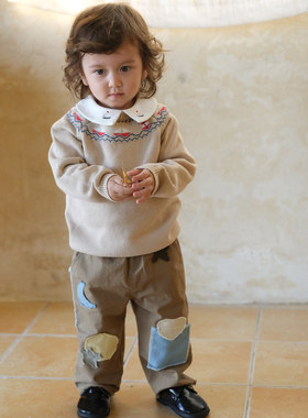 three sailors男女童套头纯棉毛衣A类圆领针织衫外出英伦上衣秋冬