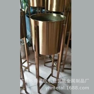 不锈钢花瓶 带不锈钢架子的小花瓶 圆形桶装创意造型的种植花瓶