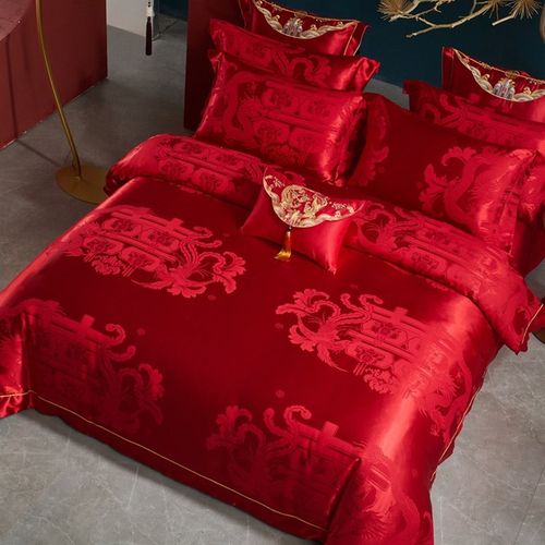 100s支婚庆四件套大红色刺绣婚庆床上用品多件套结婚六件十件套
