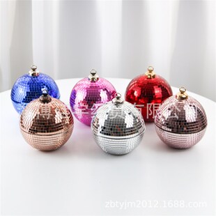 蓝色红色圣诞球挂件彩色玻璃小disco镭射圣诞球派对创意挂件装饰