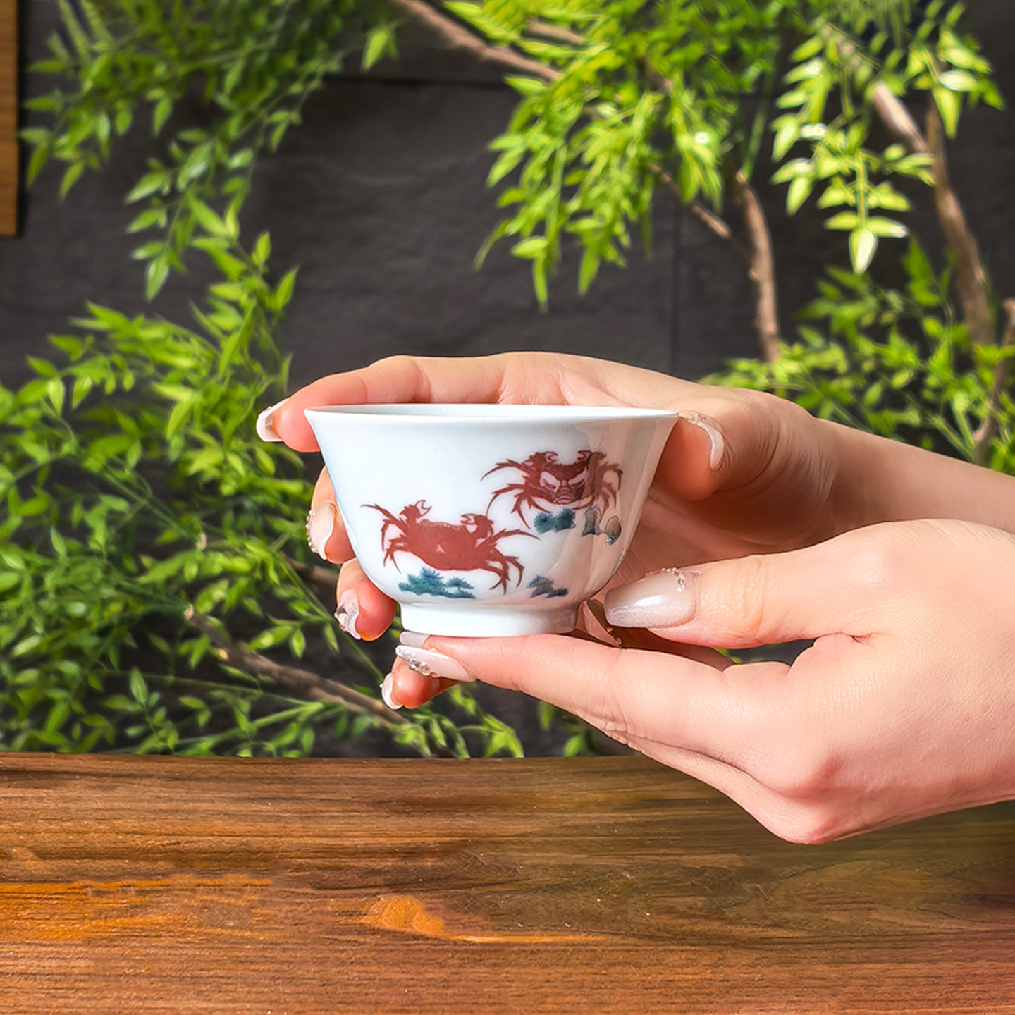 二亭釉里红主人杯 斗彩二甲传胪撇口杯 景德镇手绘釉下彩瓷器