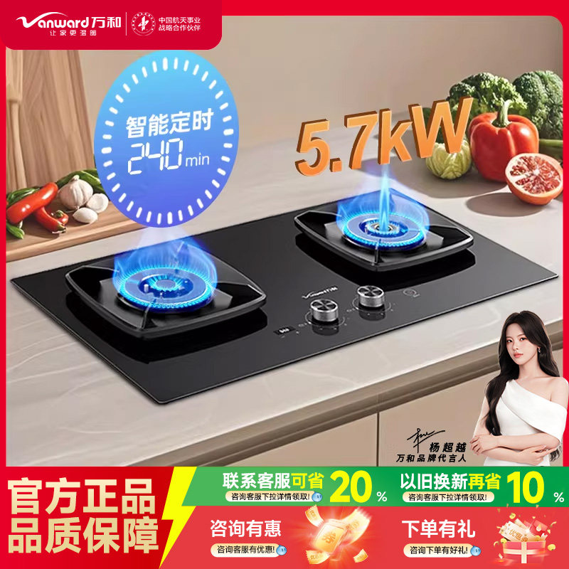 万和5.7kW猛火燃气灶家用厨房灶具天然气双炉头灶台S5官方旗舰国