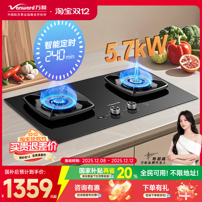 万和5.7kW猛火燃气灶双炉头
