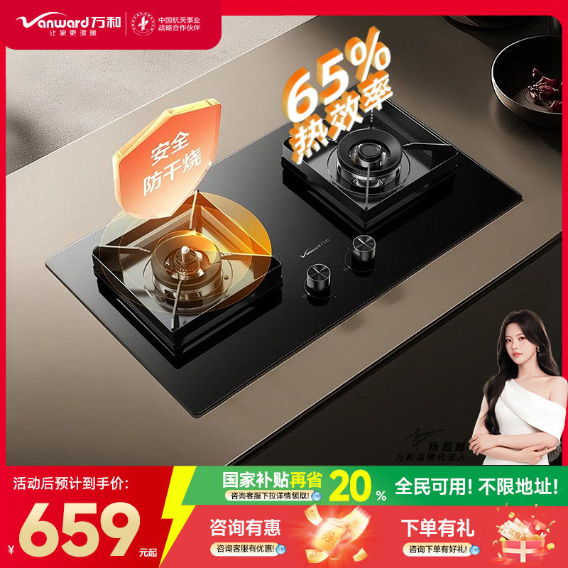 万和燃气灶家用天然气B10P双灶台嵌入式5.2KW猛火灶超一级能效*
