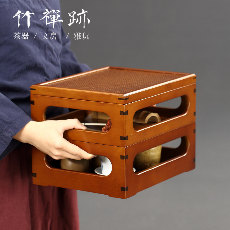 竹禅迹竹制多宝格 玩具收纳盒桌面茶具收纳盒茶棚茶架收纳架茶台