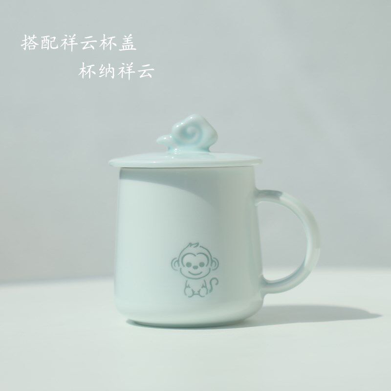 景德镇生肖杯子玲珑瓷陶瓷水杯带盖马克杯情侣可爱咖啡杯礼物茶杯