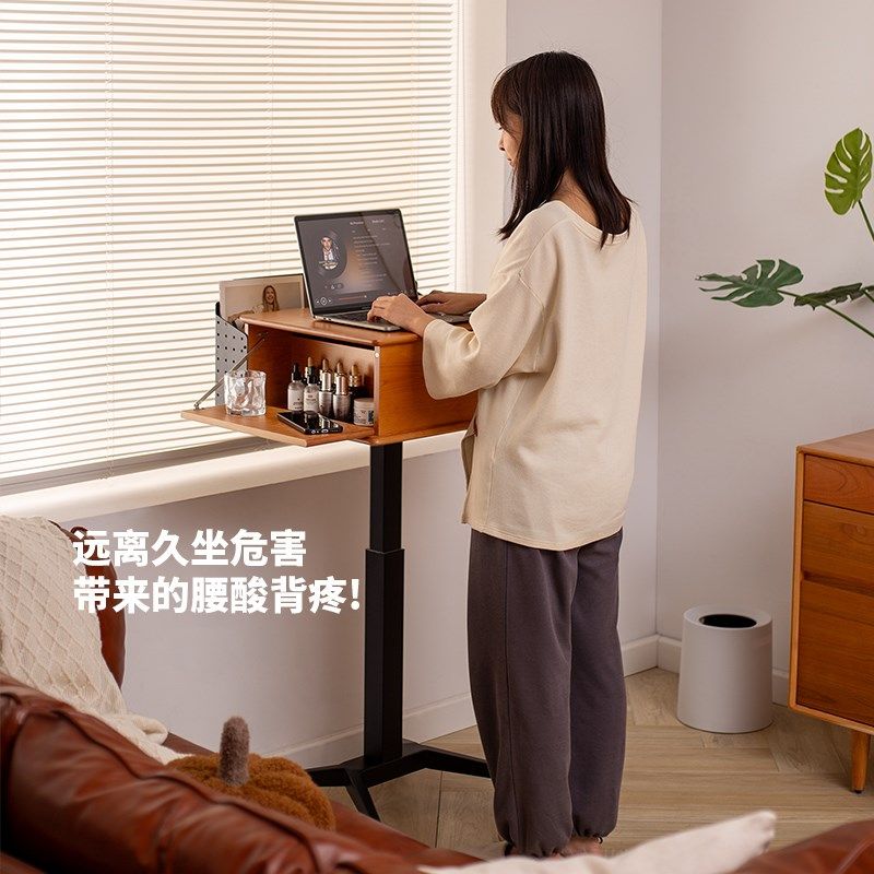 可移动梳妆台樱桃木实木卧室升降化妆台翻盖小型60cm化妆桌带轮