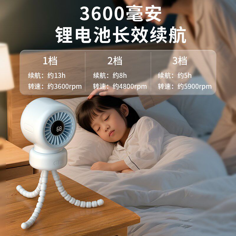 婴儿车风扇宝宝专用摇头推车八爪鱼可携式迷你小型可充电夹式防夹