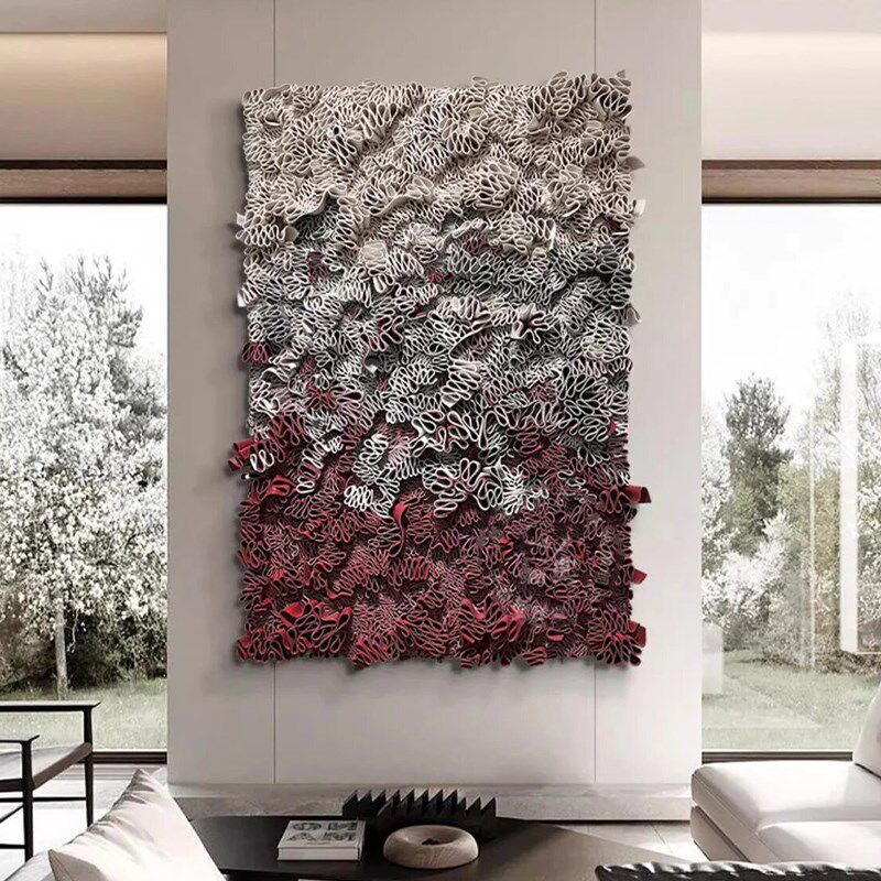 现代轻奢装饰画酒店别墅高级沙发背景玄关皮革装置墙面3D艺术挂画