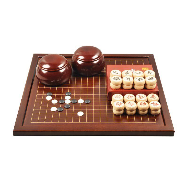 围棋棋盘套装升级大号加边框双面棋盘围棋象棋二合一五子棋新云子