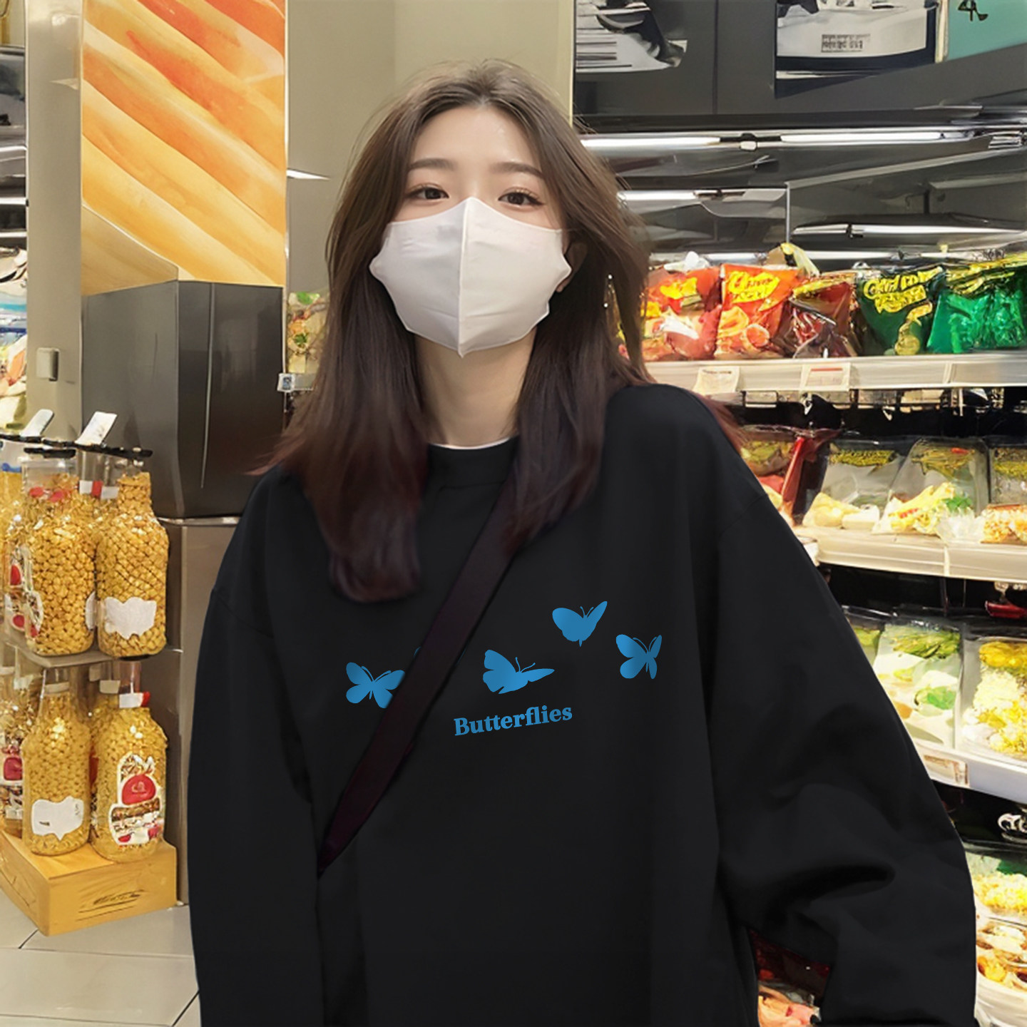 黑色圆领卫衣女2025早秋新款卫衣/绒衫