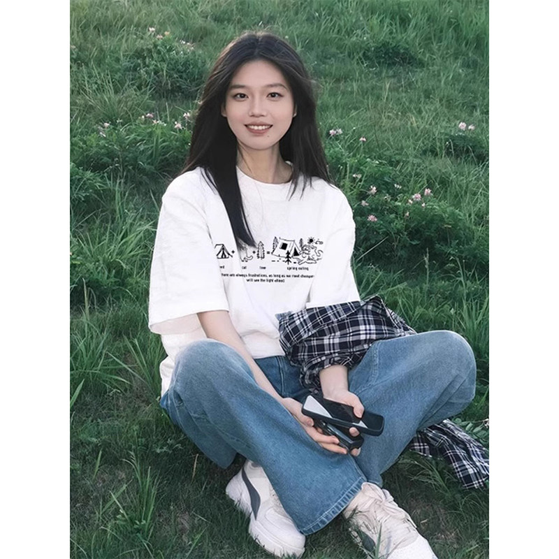 白色纯棉短袖t恤女2025夏季T恤