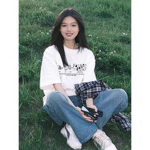白色纯棉短袖t恤女2025夏季新款学生宽松显瘦百搭港味设计感上衣