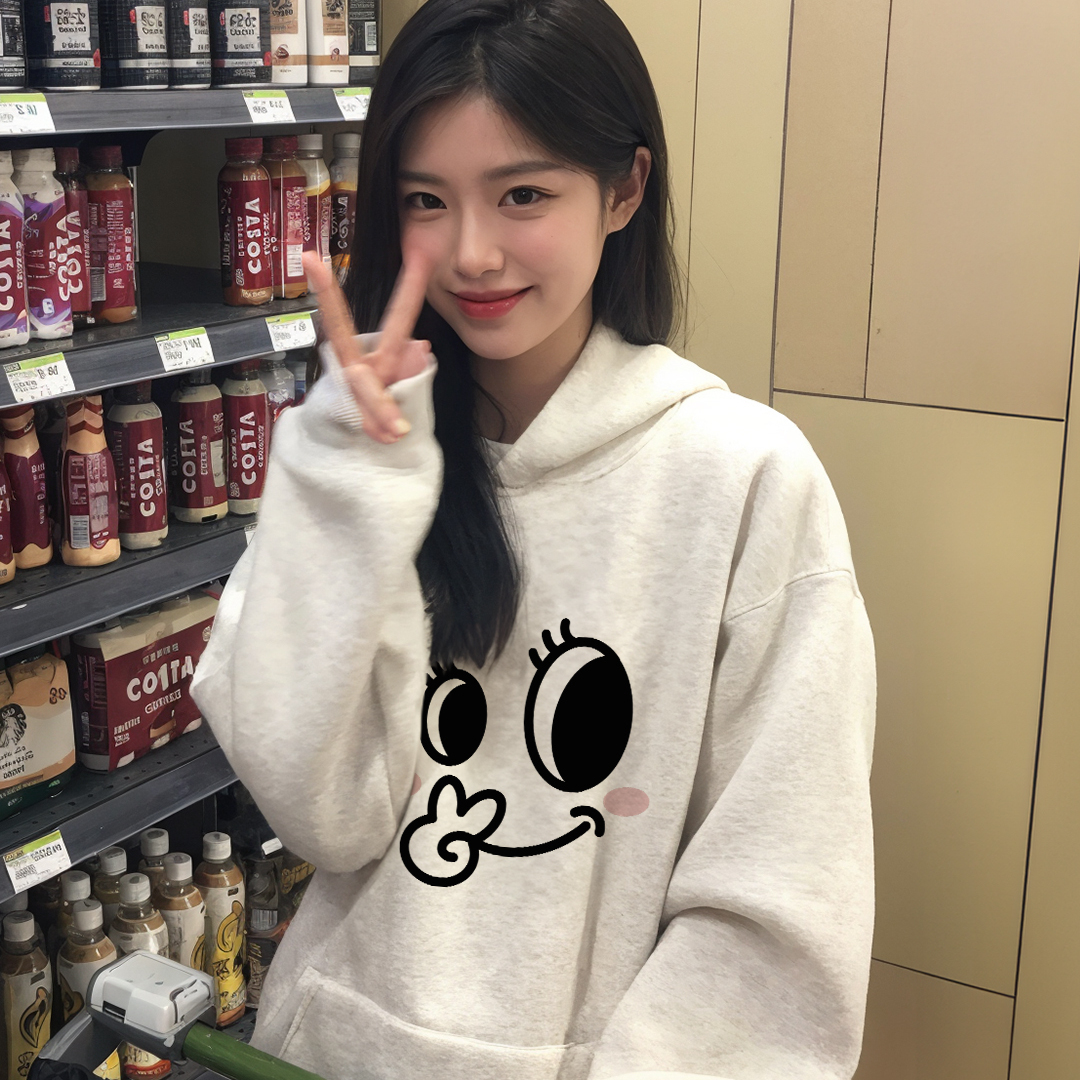 白灰色连帽卫衣女外套2025新款秋冬季加绒加厚韩系宽松慵懒风上衣