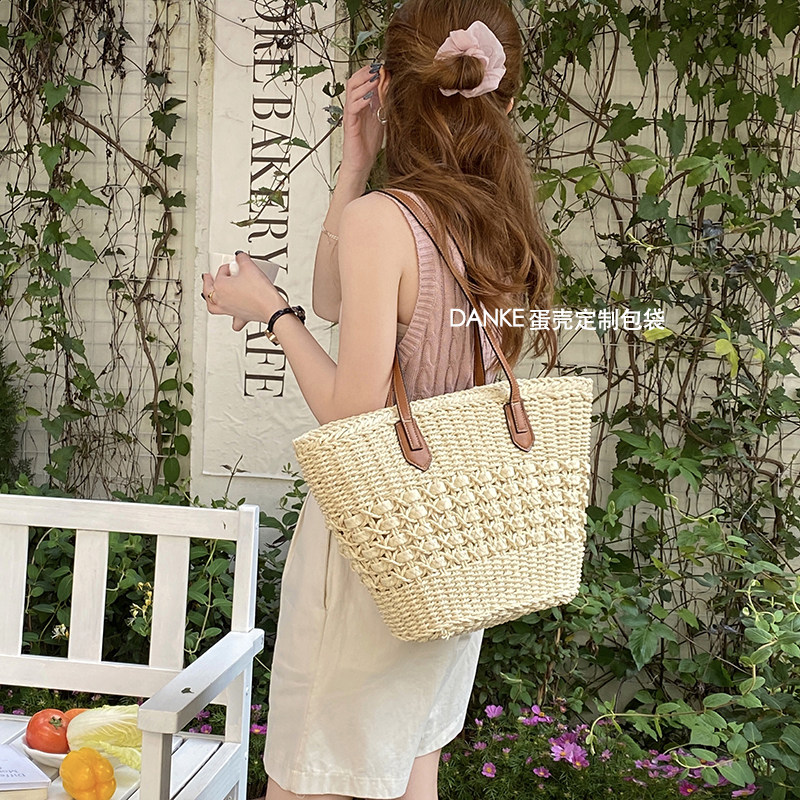 2023韩版简约休闲单肩草编包大C容量 海边度假沙滩包托特编织包夏,箱包皮具/热销女包/男包,托特包,淘宝优惠券,粉丝福利购,淘宝优惠卷