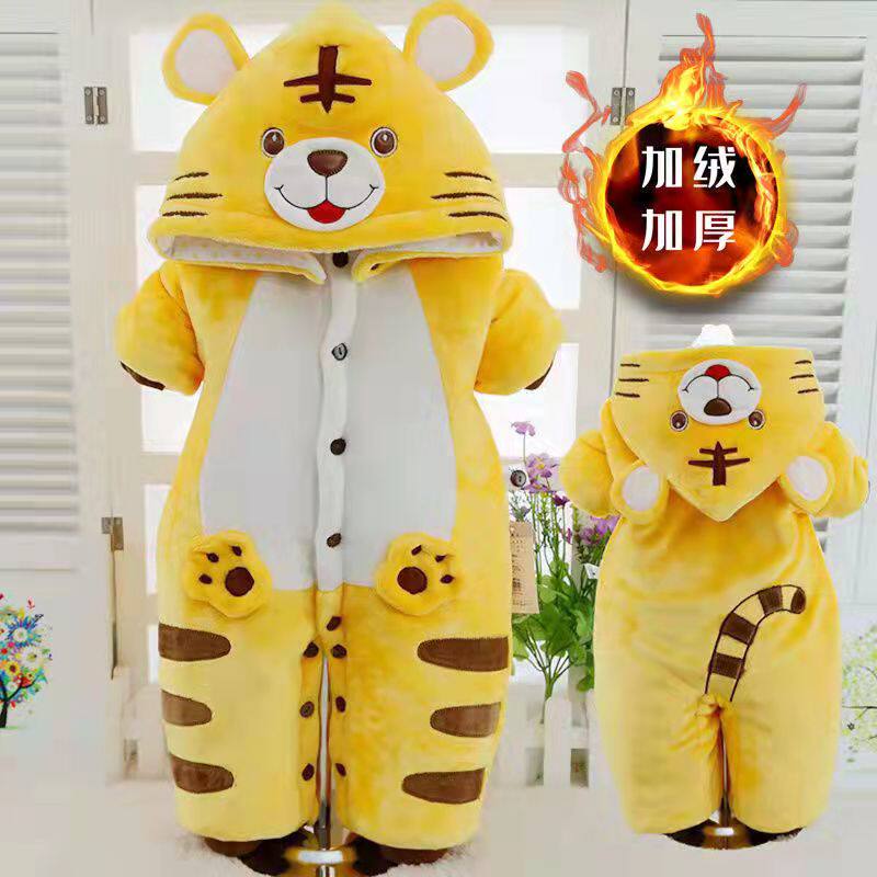 婴儿冬季哈d衣宝宝加厚连身衣外出爬服3-6-9个月1岁半虎年超萌棉