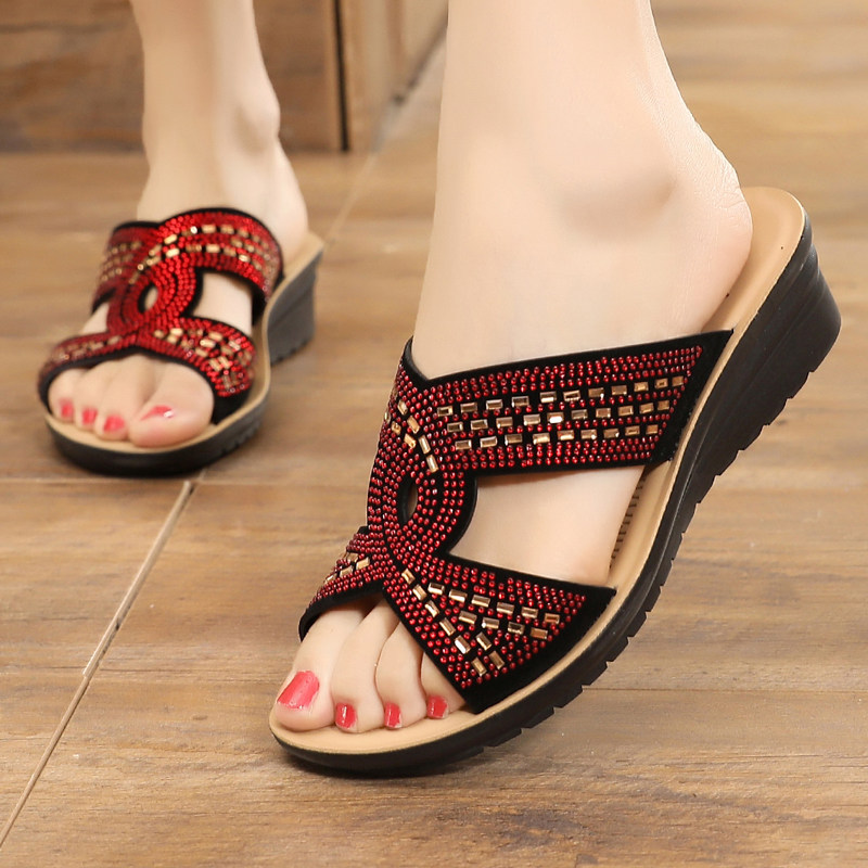 软皮凉拖鞋女夏外i穿2021新款女式时尚中跟妈妈拖鞋女平底凉鞋大,女鞋,一字拖,淘宝优惠券,粉丝福利购,淘宝优惠卷