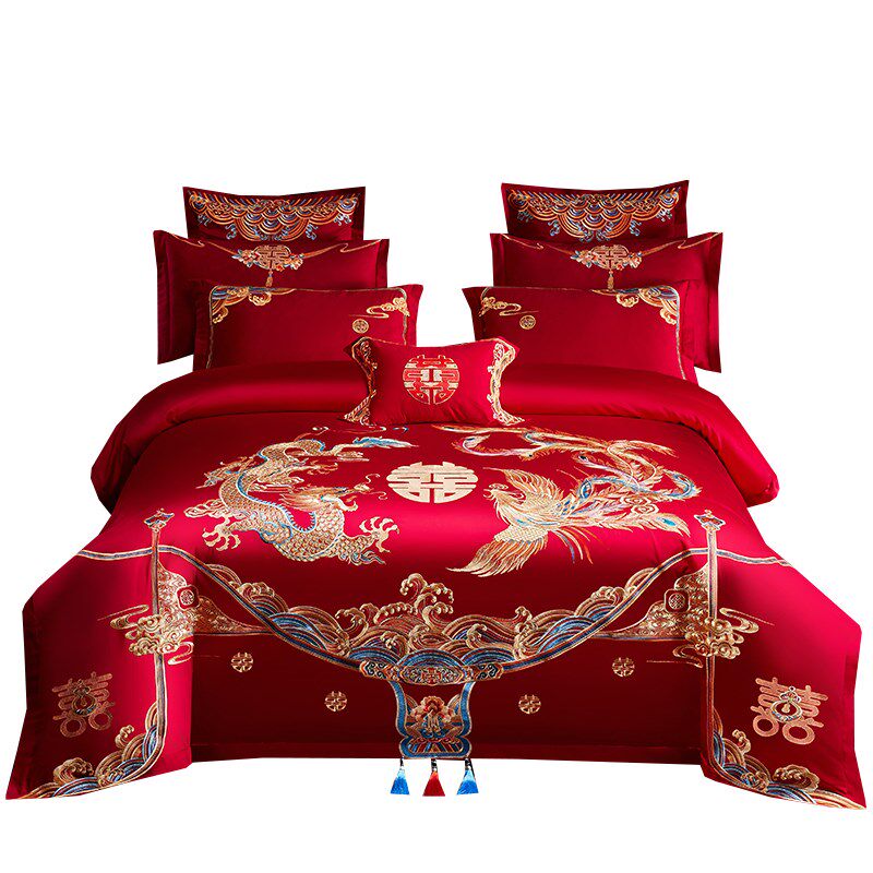 婚庆全棉四件套大k红刺绣结婚龙凤套件送被子芯新婚房床上用品,床上用品,婚庆床品套件,淘宝优惠券,粉丝福利购,淘宝优惠卷