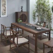 新中式 茶桌椅组合老榆木免漆茶桌茶台办公会客茶楼实木茶桌椅组合