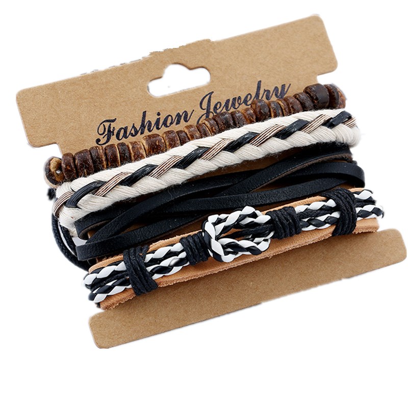 leather bracelet women hand catenaMry men 编织复古皮手链手镯