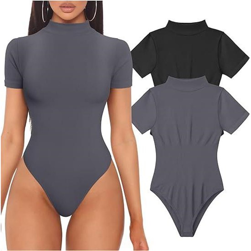 Ribbedc high neck short sleeved top yoga jumpsuit瑜伽连体衣