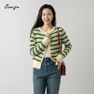 辽锦柞蚕丝撞色毛针织衫女设计感小众高级感圆领上衣开衫2025新款