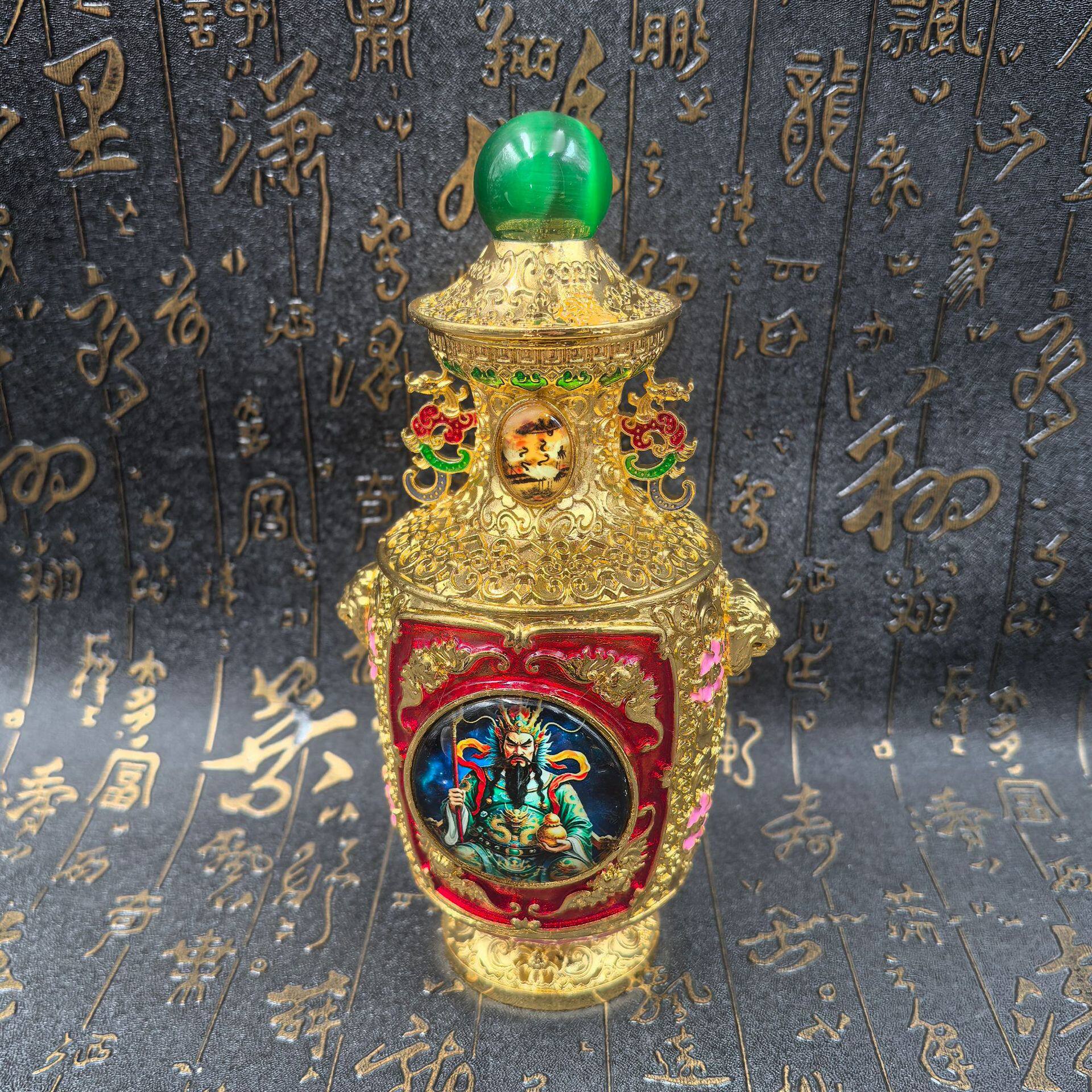 仿古做旧批发合金双龙耳玄关摆件树脂金色花瓶摆设工艺品