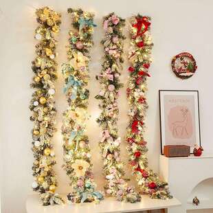 圣诞节装饰品仿真植绒落雪藤条花环商场门店场景氛围布置栏杆装扮