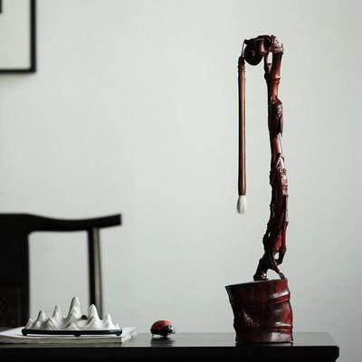 印度小叶紫檀知足笔挂木质创意整木舍料雕制多功能毛笔架书法摆件