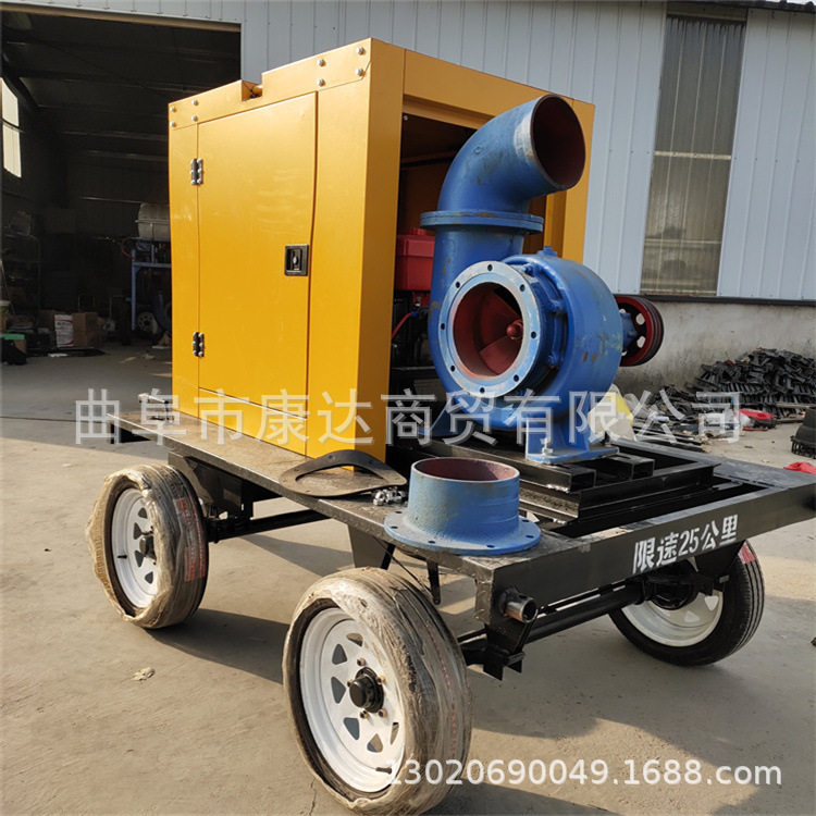 柴油拖车12寸水泵 配四缸发动机工地排水泵 污水处理混流泵泥浆泵