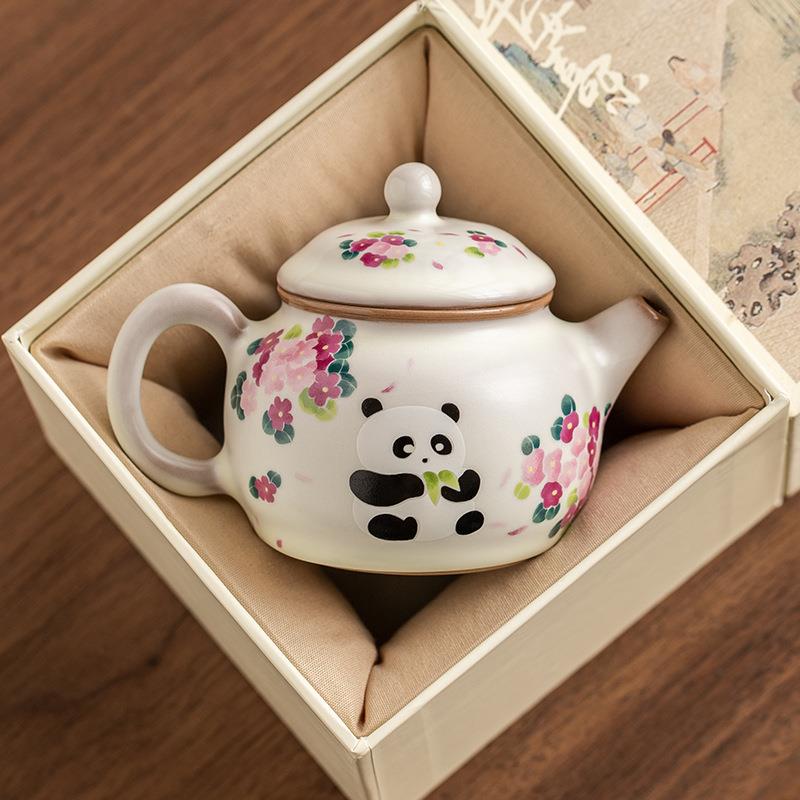 猪油冻熊猫德钟壶汝窑茶壶泡茶家用茶具单壶迷你小壶开片可养