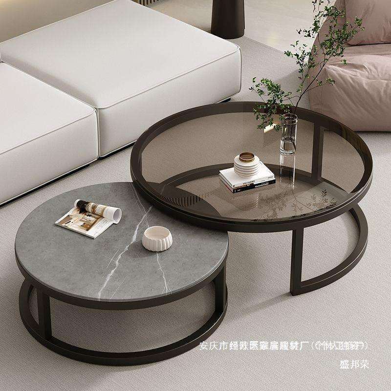 圆形轻奢网红桌子简约现代岩板家用小户型茶几小客厅茶台新款餐桌