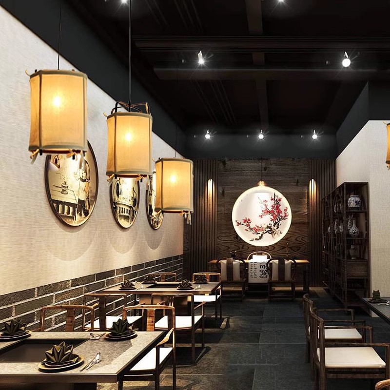 餐饮店专用网红中式复古布艺吊灯