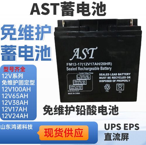 AST艾斯特蓄电池ST12-17铅酸储能型电瓶12V17AH应急后备电源