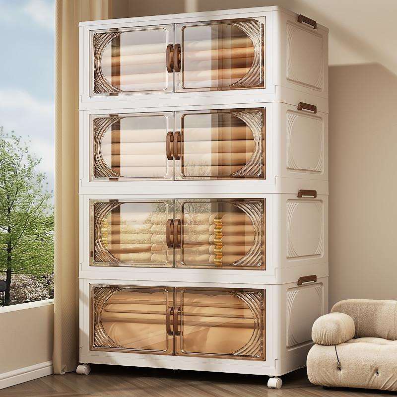 免安装折叠收纳柜双开门柜子出租屋多层家用客厅杂物柜特厚储物柜